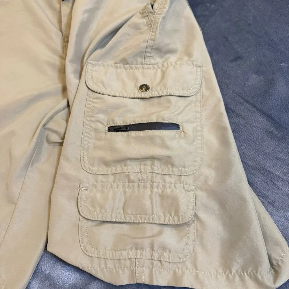 Denali Mens Performance Cargo Shorts Sz 32 Tan Beige Belted Hiking Trail Gorp